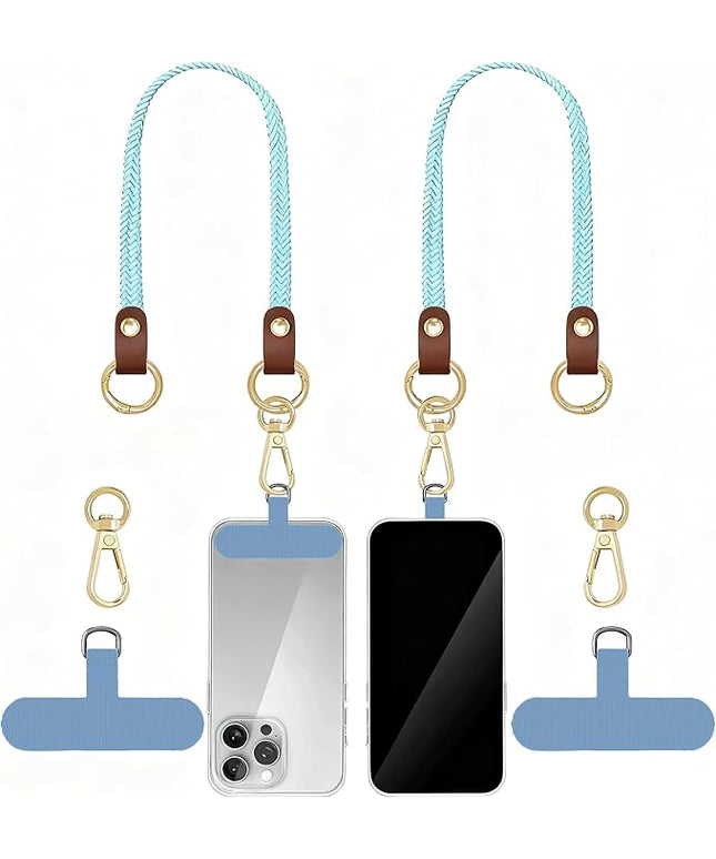 Stretchy Phone Lanyard Tether, 2 Pack Phone Leash Anti-theft Phone Strap for Anti-drop Outdoor Hiking Cycling Climbing Universal for Most Cell Phones, Sky Blue