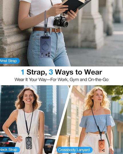 Phone Lanyard Crossbody, 3-in-1 Neck Strap& Wrist Strap, Adjustable Anti-Theft Lanyard with 2 Phone Tether Tabs, Universal Cell Phone Strap for iphone 17 pro max,Travel Essential,Green