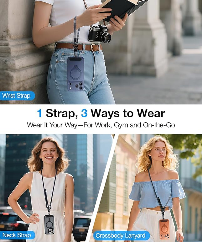 Phone Lanyard Crossbody, 3-in-1 Neck Strap& Wrist Strap, Adjustable Anti-Theft Lanyard with 2 Phone Tether Tabs, Universal CellPhone Strap for iPhone 17 Pro Max & Android, Blue