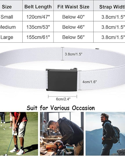 WHIPPY Canvas Web Belt Flip-Top Solid Black Military Buckle Fully Adjustable Mens Webbing Belts Cut To Fit