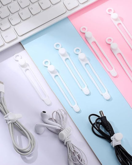 Nuanchu 40 Pcs Silicone Cable Ties Reusable Holder Adjustable Straps Multipurpose Charging Cable Organizer for Fastening Charging Cords Wires(4.17 Inch,White)
