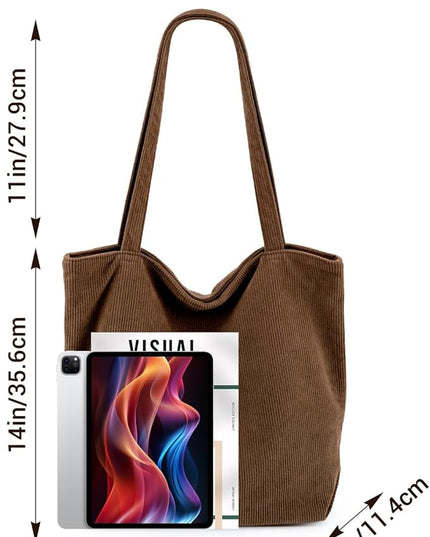 Iioscre Corduroy Tote Bag for Women,Hobo HandBags with Zipper,Large Capacity Casual Shoulder Handbags with Inner Pockets