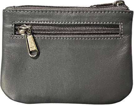 LEATHER FARM's lambskin leather coin pouch/coin purse for both mens and womens. (GREY)