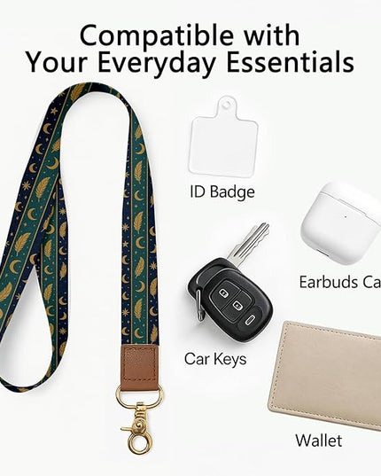 Cell Phone Lanyard with Wrist Strap, Vintage Boho Feather Neck Lanyard for Phones, Wallet, Car Keys and ID Badge – Universal Set