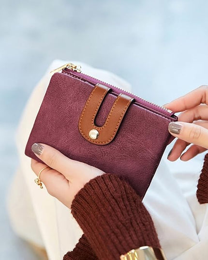 AOXONEL Women's Rfid Small Bifold Leather Wallet Ladies Mini Zipper Coin Purse id card Pocket,Slim Compact Thin