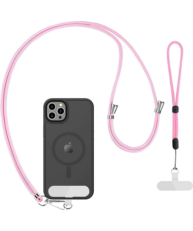 CACOE Phone Lanyard 2 Pcs-1 Pcs Adjustable Neck Strap, 1 Pcs Wrist Strap, 2 Pads, Universal Crossbody Multifuctional Cell Phone Lanyards Compatible with Most Smartphones(Light Pink)