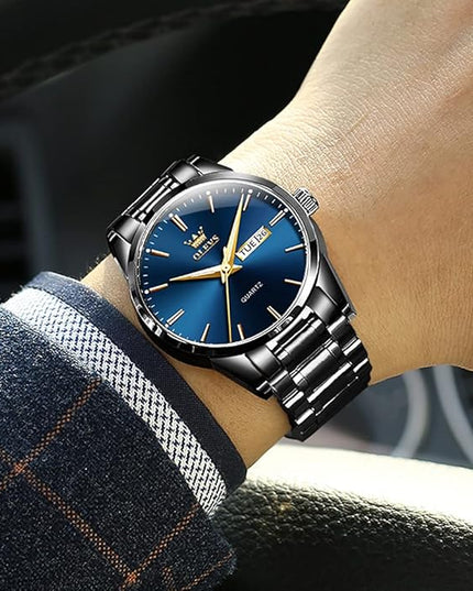OLEVS Men's Luxury Watch Waterproof Luminous Easy Read Chronograph Watches Full Gold/White Dail/Black Face with Calendar Wristwatch