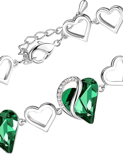 Leafael Infinity Love Heart Link Bracelets, Birthstone or Healing Stone Crystal Bracelet for Women, Silver Tone Jewelry Gifts for Her, 7-inch Chain and 2-inch Extender