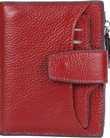 AINIMOER Women's RFID Blocking Leather Small Compact Bi-fold Zipper Pocket Wallet Card Case Purse with id Window