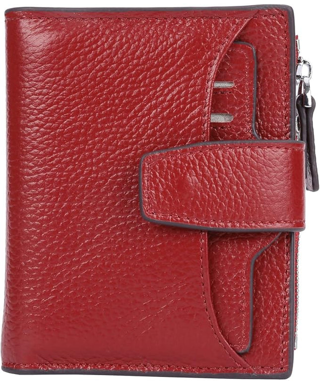 AINIMOER Women's RFID Blocking Leather Small Compact Bi-fold Zipper Pocket Wallet Card Case Purse with id Window