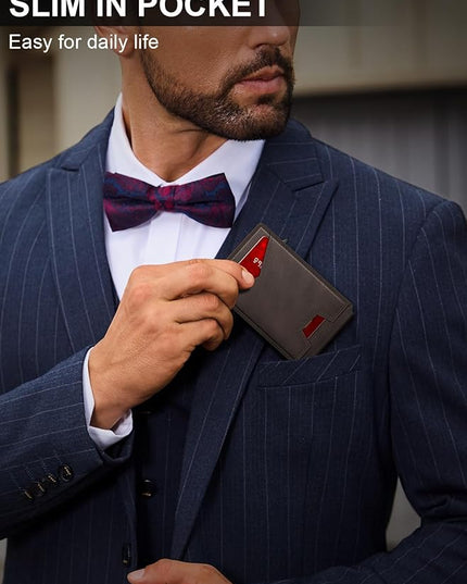 GHUKY Wallet for Men RFID Wallet with Money Clip, Slim Pop Up Card Holder for 10-12 Cards, Minimalist Smart Credit Card Case with ID Window, Bifold Metal Wallet for Front Pocket, Gifts for Men