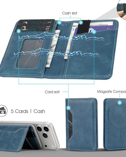 ASAPDOS For MagSafe Wallet,Magnetic Card Holder RFID Blocking Wallet with 5 Card Slots & Cash Pocket For iPhone 17/16/ 15/14/ 13/12/ Pro/Max/Plus/Air Blue