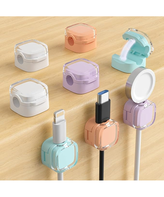 Magnetic Cable Clips, Adjustable Cord Holder Management, Adhesive Wire Keeper Organizer for Home Office Desk Phone PC Car Wall Desktop Nightstand Appliance (8-Pack Crystal Multicolor)