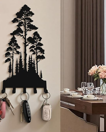 useNumber Metal Key Holder for Wall,Lofty and Dense Trees Key Hooks Wall Mount Whith 5 Hooks,Black Metal Key Hanger Wall Decor for Front Door,Hallway,Entryway,Office