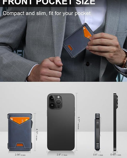 Wallet for Men RFID Wallet with 2 ID Windows & Money Clip, Slim Pop Up Card Holder for 10-12 Cards, Bifold Minimalist Smart Wallet for Front Pocket, Compact Metal Credit Card Holder, Gifts for Men