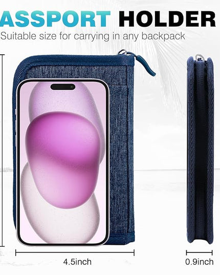 Single Passport Holder for Travel, RFID Travel Document Organizer for Women Waterproof Passport Wallet Men Portable Case for Cards, Boarding Pass, ID, Money, Tickets with Zipper