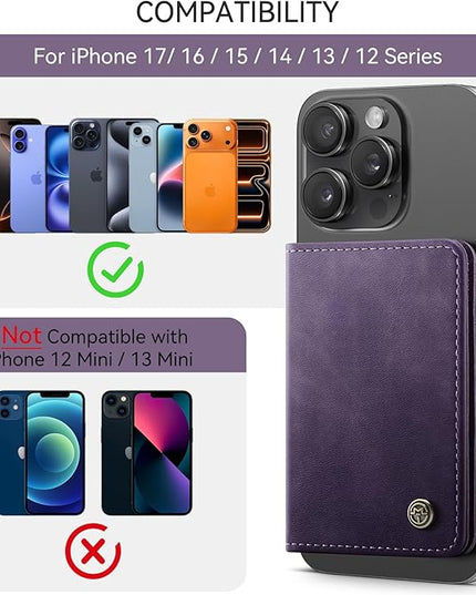 Defencase for Magsafe Wallet Magnetic Card Holder RFID Blocking, PU Leather Minimalist Phone Wallet for MagSafe Phones and Cases for iPhone 17/16/ 15/14/ 13/12/ Pro/Max/Plus/Air, Retro Purple