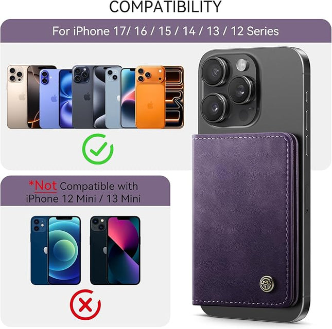 Defencase for Magsafe Wallet Magnetic Card Holder RFID Blocking, PU Leather Minimalist Phone Wallet for MagSafe Phones and Cases for iPhone 17/16/ 15/14/ 13/12/ Pro/Max/Plus/Air, Retro Purple
