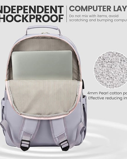 LOVEVOOK Laptop Backpack for Women 18.4 inch,Cute Womens Travel Backpack Purse,Professional Laptop Computer Bag,Waterproof Work Business College Teacher Bags Carry on Backpack with USB Port,Grey Pink