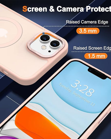 Hython Case for iPhone 11 Case Magnetic Translucent Matte Phone Cases 6.1" [Compatible with MagSafe] Thin Slim Fit Shockproof Bumper Hard Protective Cover for Women Men Girls, Frosted Pink