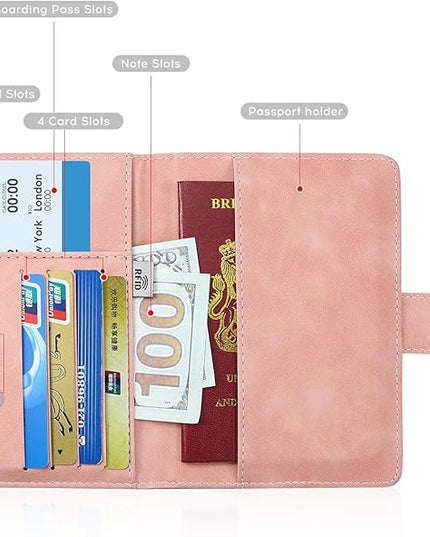 ILIYAH-Passport Cover-Passport Holder Travel Wallet-RFID Blocking Passport Case Travel Accessories Card Holder Wallet Unisex Travel Gifts(Pink)