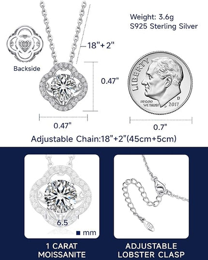 MomentWish Necklace for Women, Sparkling Gift for Her, 1Carat Moissanite Heart Pendent for Her, 925 Sterling Silver Dance Necklace for Anniversary Christmas Valentines