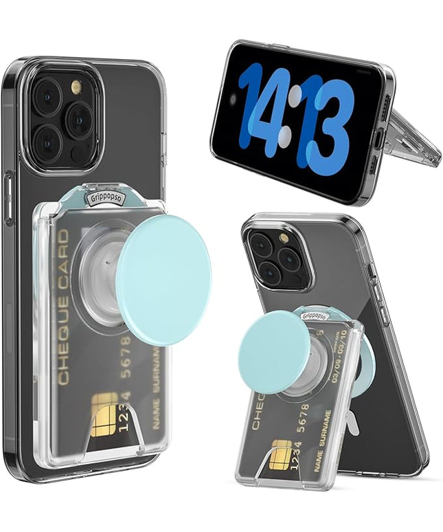 for MagSafe Wallet Stand, Magnetic Wallet Stand Adjustable, Phone Stands Card Holder with Secure Grip, for Samsung S25 S24 S23 Series and for iPhone 17 16 15 14 13 Series,Fit 3 Cards,Translucent Blue