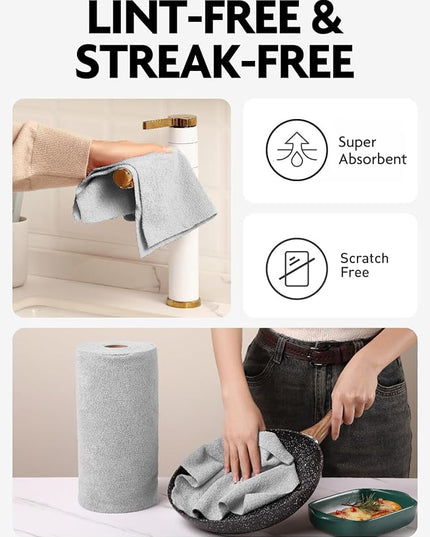 Fantasticlean Microfiber Cleaning Cloth Roll -75 Pack, Tear Away Microfiber Towels, 12" x 12", Reusable, Washable, Scratch Free, Ultra Absorbent Dishcloth for All-Around Cleaning Supplies (Grey)