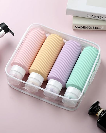 Travel Bottles for Toiletries, Large 6oz Travel Size Containers, BPA Free Leak Proof Tubs Refillable Liquid Accessories with Toiletry Bag for Cometic Shampoo and Lotion Soap (4 Pack)