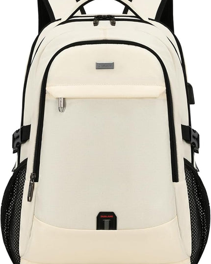 DUSLANG 17 Inch Laptop Backpack for Travel Water Resistant College Backpack for Women Laptop Bag with USB Charging Port,Beige A