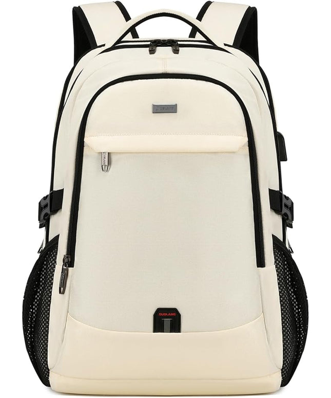 DUSLANG 17 Inch Laptop Backpack for Travel Water Resistant College Backpack for Women Laptop Bag with USB Charging Port,Beige A