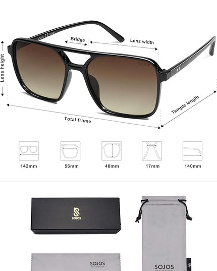SOJOS Trendy Vintage Aviator Square Sunglasses For Womens Mens Retro 70s UV400 Women Sun Glasses SJ2327