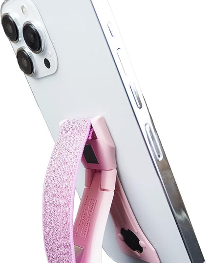 LOVEHANDLE PRO Premium Phone Grip - Elastic Phone Strap - Magnetic Phone Mount and Kickstand for Smartphone and Tablet - Pink Glitter
