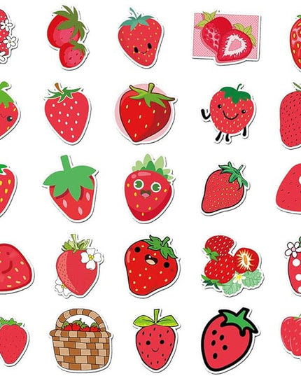 Cute Strawberry Vinyl Stickers, 50 PCS Waterproof Fruit Decals for Laptops, Scrapbooking, Notebooks, Water Bottles, Suitcases, Phones & DIY Decor