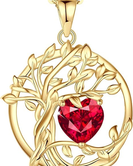 FANCIME Tree of life Birthstone necklace Sterling Silver Pendant Birthstone Necklace Gemstone Anniversary Birthday Jewelry Christmas Gifts for Mom Her Wife
