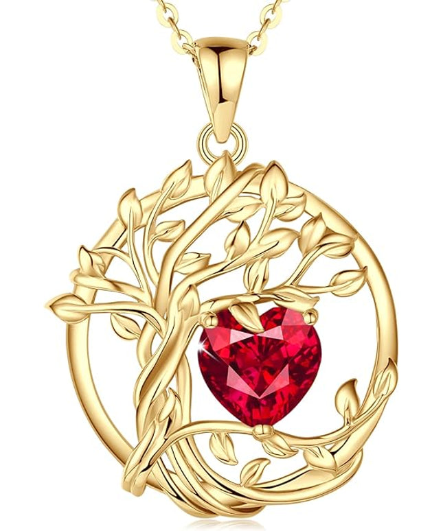 FANCIME Tree of life Birthstone necklace Sterling Silver Pendant Birthstone Necklace Gemstone Anniversary Birthday Jewelry Christmas Gifts for Mom Her Wife