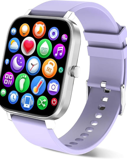 Smart Watch for Men Women Compatible with iPhone Samsung Android Phone 1.69 inch Full Touch Screen IP68 Waterproof Bluetooh Fitness Tracker Heart Rate/Sleep Monitor (Purple)