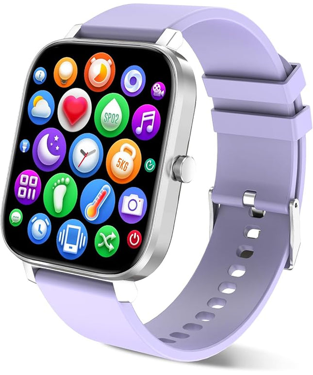 Smart Watch for Men Women Compatible with iPhone Samsung Android Phone 1.69 inch Full Touch Screen IP68 Waterproof Bluetooh Fitness Tracker Heart Rate/Sleep Monitor (Purple)