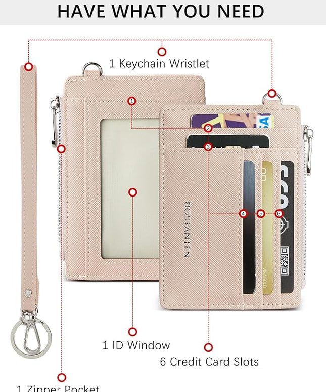 BOSTANTEN Small Wallet For Women RFID Leather Credit Card Holder Slim Wristlet Keychain Wallet With Zipper Pocket