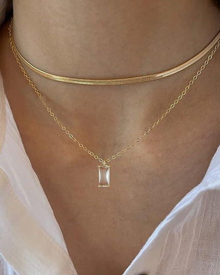 Tewiky Dainty 14k Gold Plated/Silver Cubic Zirconia Necklaces for Women, Simple CZ Jewelry Necklaces Trendy Gifts