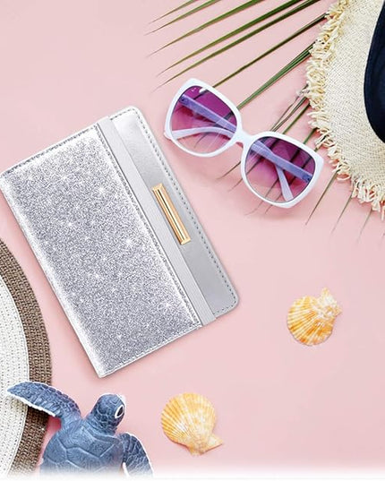 Passport Holder Cover Travel RFID Blocking Passport Cover Rose Gold Cute Flowers Passport Wallet with Elastic Band for Women