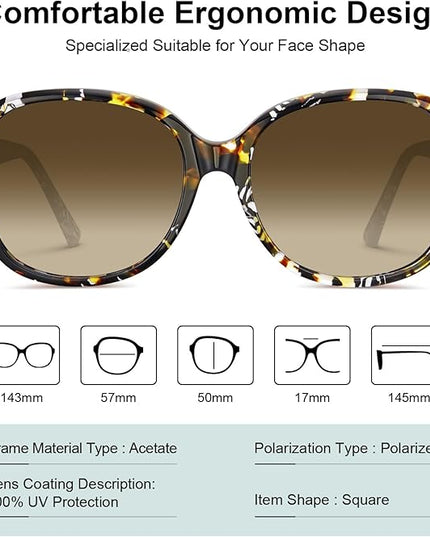 CARFIA Acetate Oversized Square Polarized Sunglasses for Women UV Protection Retro Trendy Big Shades