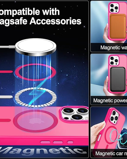 Hython Case for iPhone 16 Pro Case Magnetic Translucent Matte Phone Cases 6.3" [Compatible with MagSafe] Thin Slim Fit Shockproof Bumper Hard Protective Cover for Women Men Girls, Frosted Hot Pink