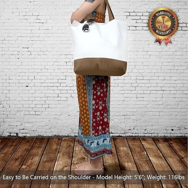 TOPDesign 1-Pack Super Strong Large 12oz Cotton Canvas Tote Bag, Reusable Grocery Shopping Cloth Bag, Fashionable Two-Tone Tote for Crafts, DIY Your Creative Designs