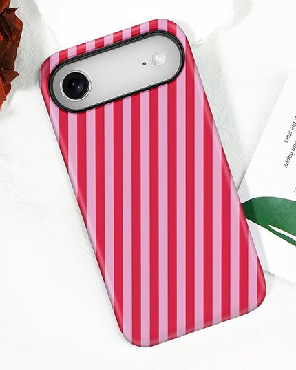Magnetic for iPhone 17 Air Case Cute Diagonal Stripes Phone Case, Shockproof Slim TPU and Hard PC Protective Phone Cover Compatible with MagSafe Designed for Women Girls,Red