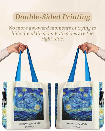 AUSVKAI Cute Canvas Tote Bag for Women, Reusable Designer Bags with Handles Pockets&Snaps for College Beach Everyday Grocery