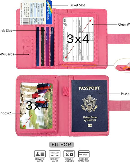 Melsbrinna Rfid Passport Holder for Travel women/Men, Cute Passport Wallet Rfid Blocking Card Slots, Rfid Passport Cover/CaseTravel Wallet, Passport Book Holder (1, Pink1)