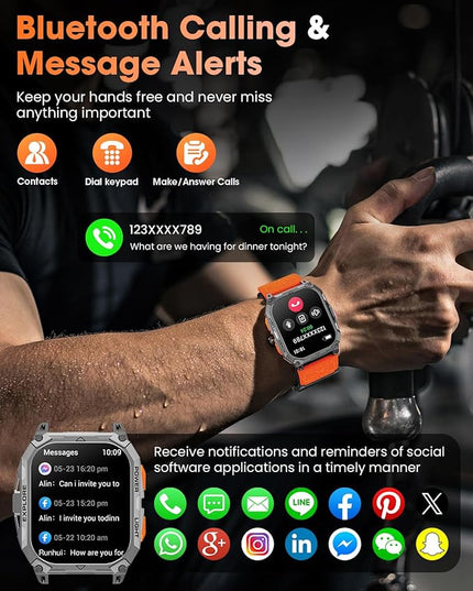 Military Smart Watches for Men, 2.01" HD Smartwatch with 1000 mAh Battery/2 Straps/Answer/Make Call/Led Flashlight/Heart Rate/Sleep Monitor, 100+ Sport Modes Fitness Tracker for Android/iPhone