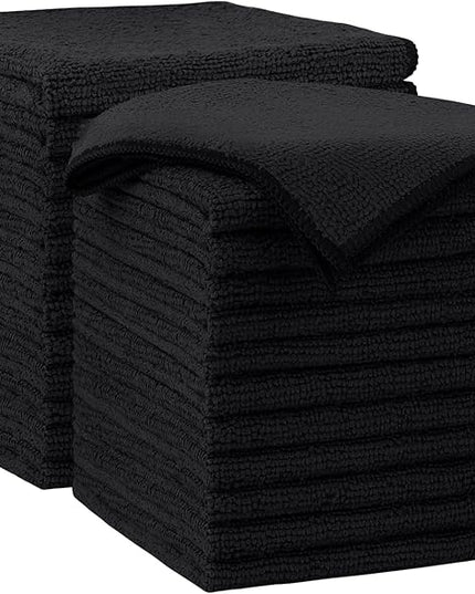 AIDEA Microfiber Cleaning Cloth-24PK, Soft Microfiber Towels for Cars, Absorbent Cleaning Rags, Lint-Free Streak-Free Wash Cloths for House, Kitchen, Window(12in.x12in), Black