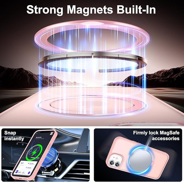 Magnetic for iPhone 11 Case with Ring Stand, [10 FT Drop Protection] [Velvety Touch] Slim Translucent Matte Back Shockproof Phone Case for iPhone 11 6.1'', Pink